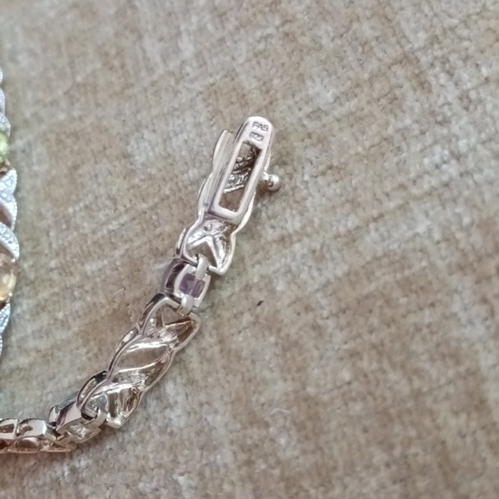 FAS 925 Multi Colored Rhinestone Gold Silver Bracelet - Picture 6 of 8